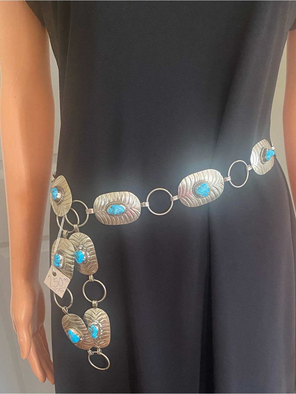 Turquoise Stone Silver-Tone Statement Belt